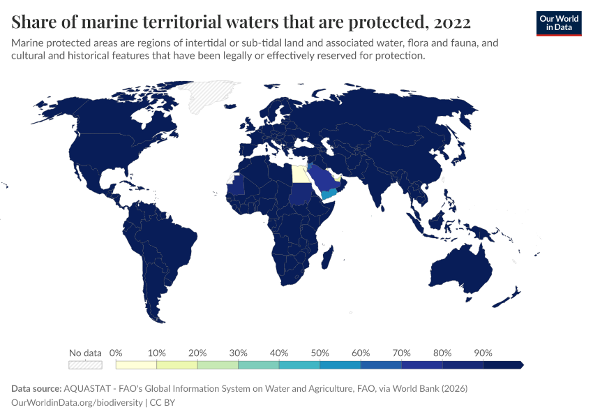 A thumbnail of the "Share of marine territorial waters that are protected" chart