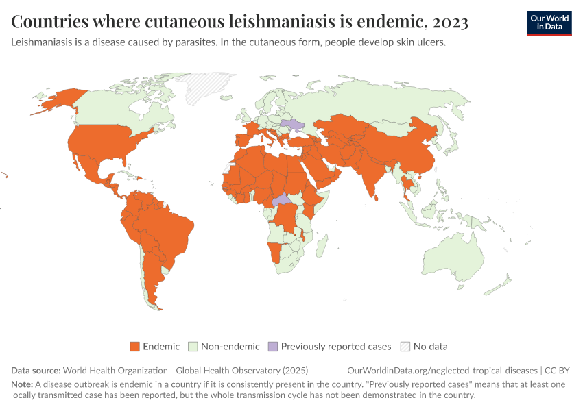 A thumbnail of the "Countries where cutaneous leishmaniasis is endemic" chart