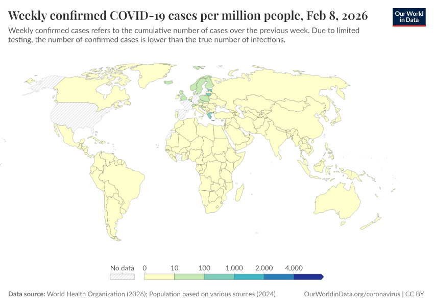 A thumbnail of the "Weekly confirmed COVID-19 cases per million people" chart
